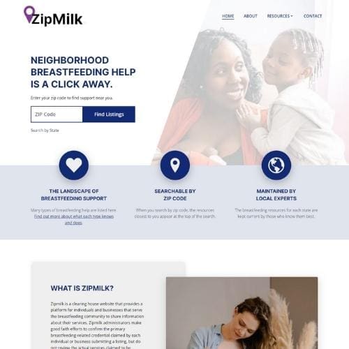 Screenshot of the ZipMilk website.